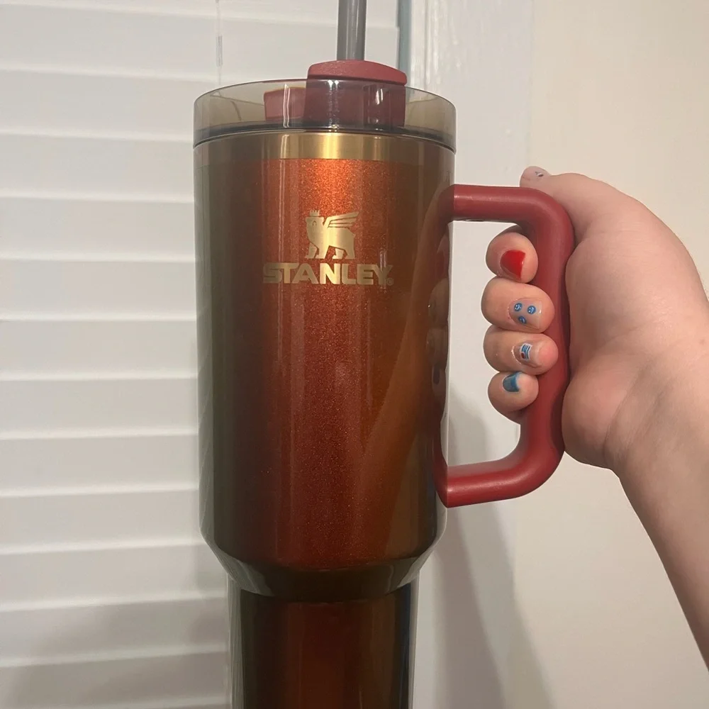Stanley Metallic Brown Tumbler with Red Handle